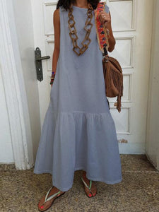 Women Solid Color Casual Sleeveless Straight Dress