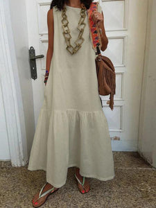 Women Solid Color Casual Sleeveless Straight Dress