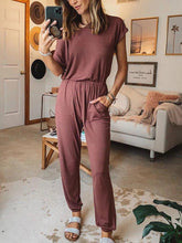 Load image into Gallery viewer, Solid Color Round Neck Short-sleeved Top Casual Loose Two-piece Suit