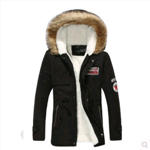 Men's Winter Hooded Plus Fleece Mid-length Cotton Coat