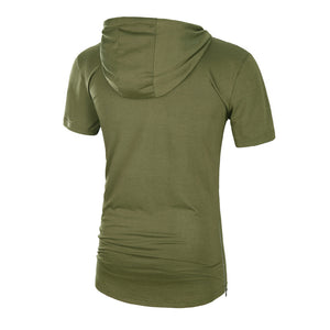 Men's Hooded Short Sleeve Hooded Mid-length T-shirt