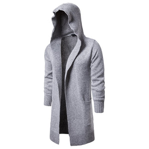 Men's Autumn Hooded Mid-length Sweater Cardigan