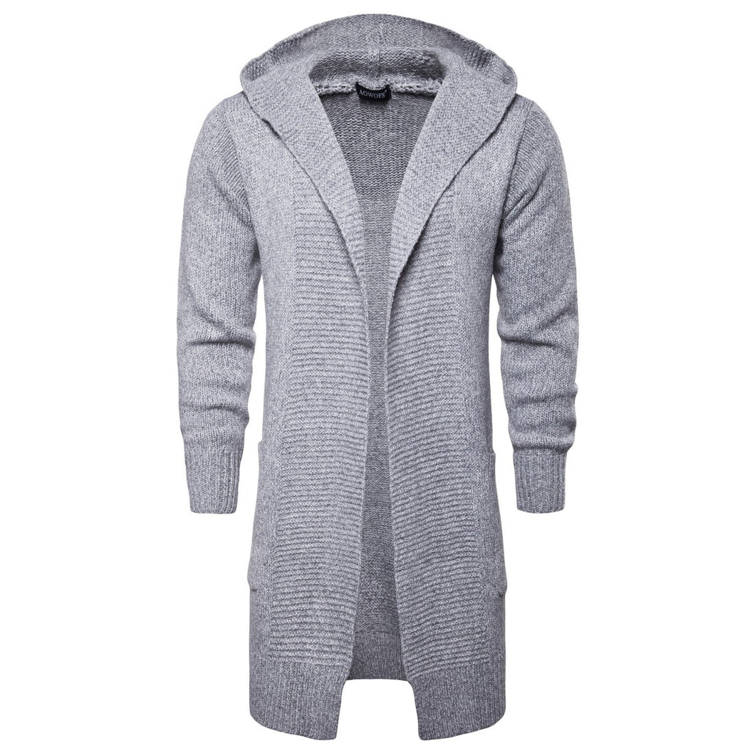 Men's Autumn Hooded Mid-length Sweater Cardigan