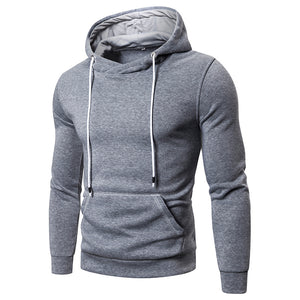 Men's Solid Color Casual Hooded Sweatshirt with Pocket