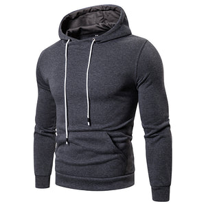 Men's Solid Color Casual Hooded Sweatshirt with Pocket