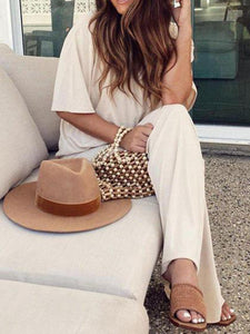 Simple Solid Color Short Sleeve Casual Loose Two-piece Suit