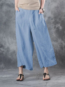 Women's Loose Casual Elastic Waist Solid Color Wide Leg Pants