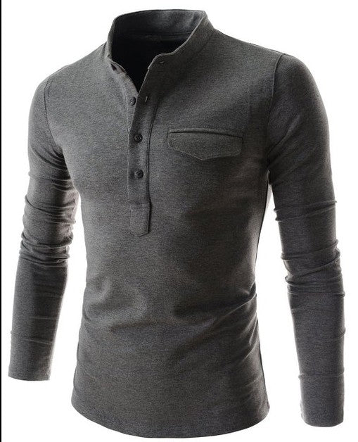 Casual POLO Collar Long Sleeve Pocket T-shirt for Men