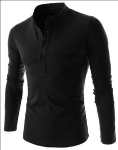 Casual POLO Collar Long Sleeve Pocket T-shirt for Men