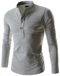 Casual POLO Collar Long Sleeve Pocket T-shirt for Men