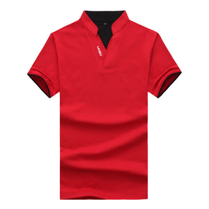 Men'S Stand-Up Collar Embroidered Letters Solid Color Slim Polo Shirt