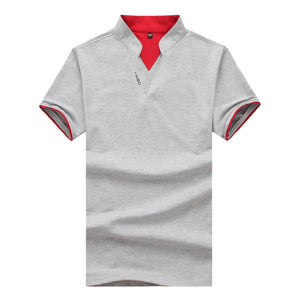 Men'S Stand-Up Collar Embroidered Letters Solid Color Slim Polo Shirt