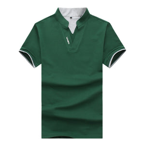 Men'S Stand-Up Collar Embroidered Letters Solid Color Slim Polo Shirt