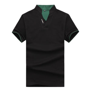 Men'S Stand-Up Collar Embroidered Letters Solid Color Slim Polo Shirt