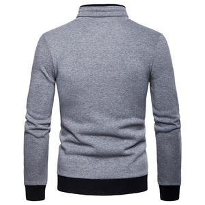 Men'S Stand-Up Collar Multi-Pocket Zipper Long-Sleeved Sweater