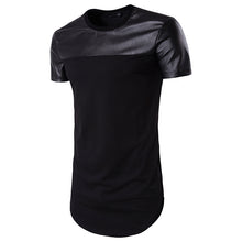 Load image into Gallery viewer, Men&#39;S Round Neck Short-Sleeved Solid Color And Leather T-Shirt