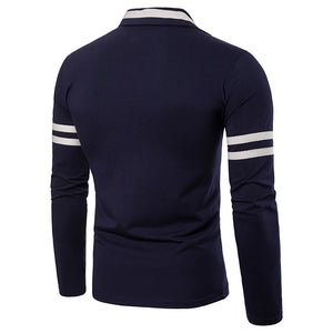 Men'S Solid Color Deep V-Shaped Design Lapel Long Sleeve T-Shirt