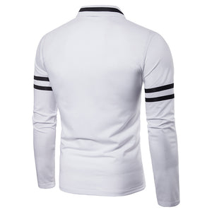 Men'S Solid Color Deep V-Shaped Design Lapel Long Sleeve T-Shirt