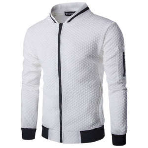 Men'S Diamond Check Color Contrast Zipper Stand Collar Sweater