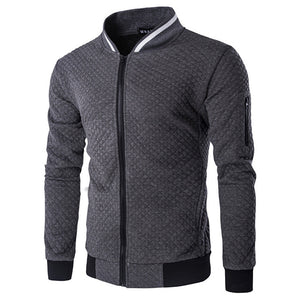 Men'S Diamond Check Color Contrast Zipper Stand Collar Sweater