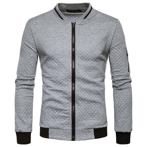 Men'S Diamond Check Color Contrast Zipper Stand Collar Sweater