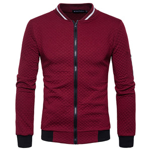 Men'S Diamond Check Color Contrast Zipper Stand Collar Sweater