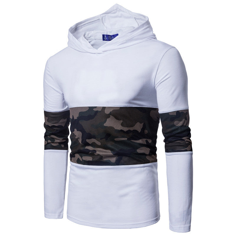 Men'S Slim Stitching Hooded Round Neck Long Sleeve T-Shirt