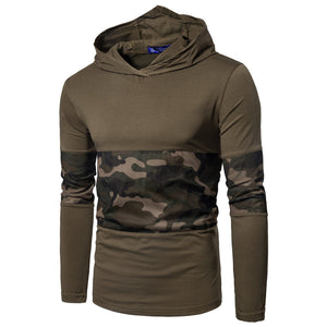 Men'S Slim Stitching Hooded Round Neck Long Sleeve T-Shirt