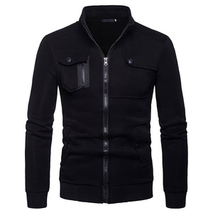 Men'S Stand-Up Collar Multi-Pocket Zipper Long-Sleeved Sweater