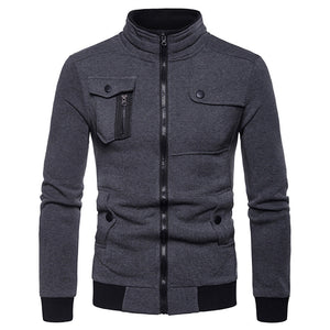 Men'S Stand-Up Collar Multi-Pocket Zipper Long-Sleeved Sweater