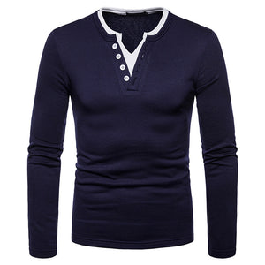 Men'S Plus Fleece Warm V-Neck Long-Sleeved T-Shirt