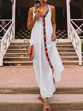 Load image into Gallery viewer, Women Cotton and Linen V-Neck Stitching Sling Maxi Dress