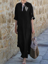 Load image into Gallery viewer, Women Cotton and Linen V-Neck 1/2 Sleeve Split-Side Loose Maxi Dress