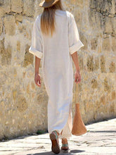 Load image into Gallery viewer, Women Cotton and Linen V-Neck 1/2 Sleeve Split-Side Loose Maxi Dress