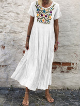 Load image into Gallery viewer, Retro Ethnic Short-sleeved Round Neck Embroidered Casual Dress