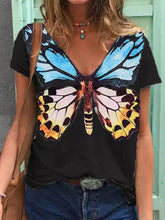 Load image into Gallery viewer, Fashion Butterfly Print Short Sleeve V-neck Casual T-shirt