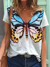 Load image into Gallery viewer, Fashion Butterfly Print Short Sleeve V-neck Casual T-shirt