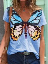 Load image into Gallery viewer, Fashion Butterfly Print Short Sleeve V-neck Casual T-shirt