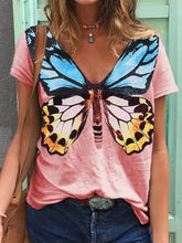 Load image into Gallery viewer, Fashion Butterfly Print Short Sleeve V-neck Casual T-shirt