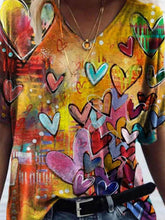 Load image into Gallery viewer, Sweety Colorful Heart Shaped Print Mixed Color Tops T-shirt