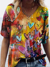 Load image into Gallery viewer, Sweety Colorful Heart Shaped Print Mixed Color Tops T-shirt