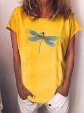 Load image into Gallery viewer, Dragonfly Print Casual Loose Top Round Neck Short Sleeve T-shirt