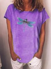 Load image into Gallery viewer, Dragonfly Print Casual Loose Top Round Neck Short Sleeve T-shirt