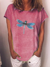 Load image into Gallery viewer, Dragonfly Print Casual Loose Top Round Neck Short Sleeve T-shirt