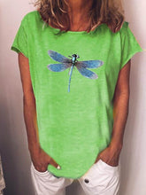 Load image into Gallery viewer, Dragonfly Print Casual Loose Top Round Neck Short Sleeve T-shirt