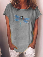 Load image into Gallery viewer, Dragonfly Print Casual Loose Top Round Neck Short Sleeve T-shirt