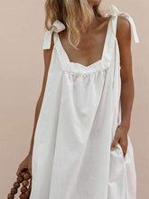 Load image into Gallery viewer, Women Cotton and Linen Square Collar Lace-Up Bow Maxi Dress