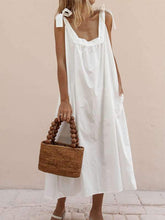 Load image into Gallery viewer, Women Cotton and Linen Square Collar Lace-Up Bow Maxi Dress