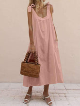 Load image into Gallery viewer, Women Cotton and Linen Square Collar Lace-Up Bow Maxi Dress