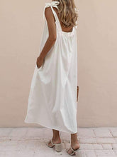 Load image into Gallery viewer, Women Cotton and Linen Square Collar Lace-Up Bow Maxi Dress